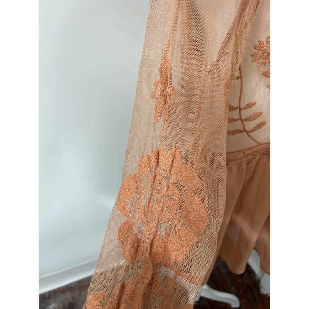 Vtg Large Peach Sheer Embroidered Lace Tunic Top Festival Boho Witchy Romantic - Picture 4 of 11
